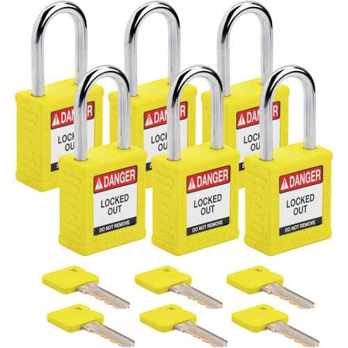 Cadenas de verrouillage Velocity, Jaune, Cl&eacute;s diff&eacute;rentes, Nylon, Largeur de 1-1/2" Cam Industrial