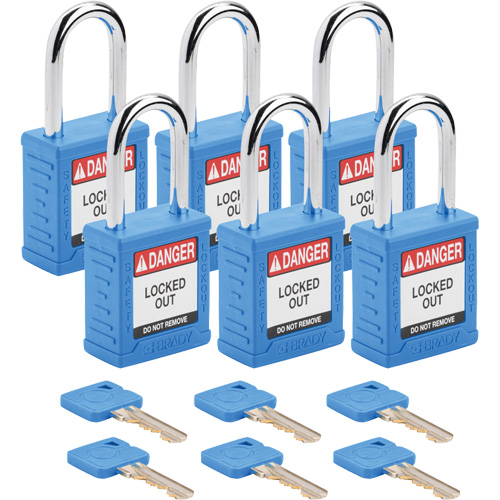 Cadenas de verrouillage Velocity, Bleu, Cl&eacute;s diff&eacute;rentes, Nylon, Largeur de 1-1/2" Cam Industrial