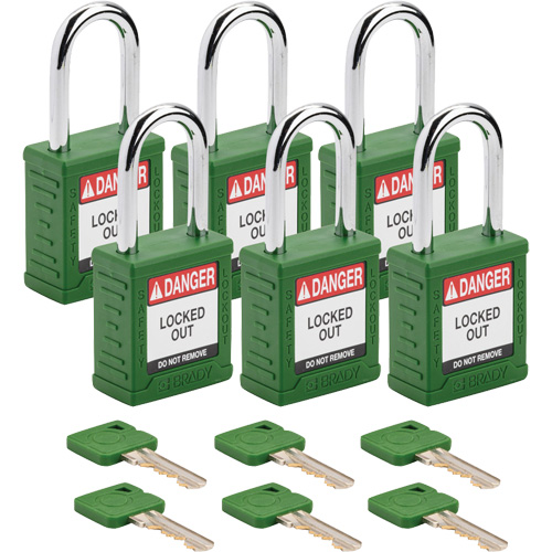 Velocity Lockout Padlocks, Green, Keyed Different, Nylon, 1-1/2" Width Cam Industrial