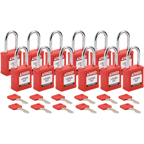 Cadenas de verrouillage Velocity, Rouge, Cl&eacute;s identiques, Nylon, Largeur de 1-1/2" Cam Industrial