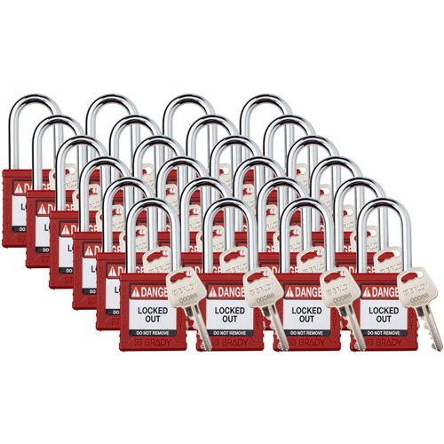 Cadenas de verrouillage Velocity, Rouge, Cl&eacute;s diff&eacute;rentes, Nylon, Largeur de 1-1/2" Cam Industrial