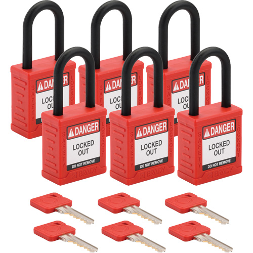 Cadenas de verrouillage Velocity, Rouge, Cl&eacute;s identiques, Nylon, Largeur de 1-1/2" Cam Industrial