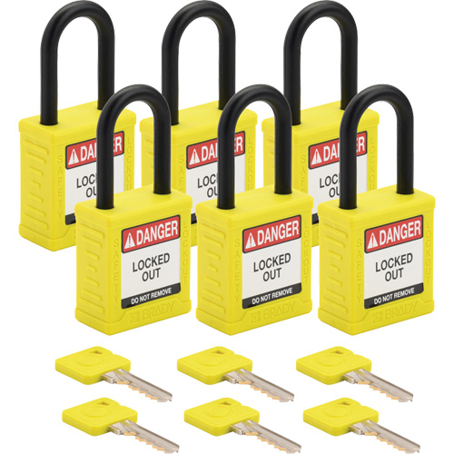 Velocity Lockout Padlocks, Yellow, Keyed Different, Nylon, 1-1/2" Width Cam Industrial
