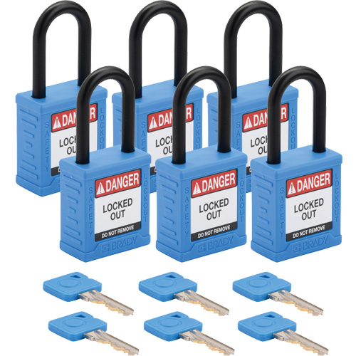 Cadenas de verrouillage Velocity, Bleu, Cl&eacute;s diff&eacute;rentes, Nylon, Largeur de 1-1/2" Cam Industrial