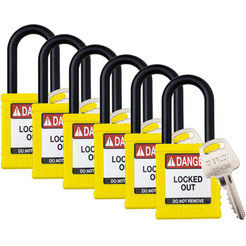Velocity Lockout Padlocks, Yellow, Keyed Alike, Nylon, 1-1/2" Width Cam Industrial
