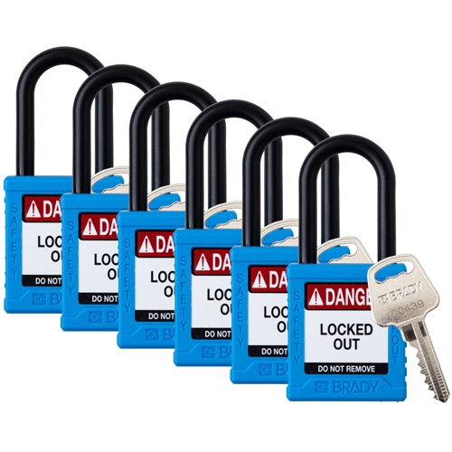 Cadenas de verrouillage Velocity, Bleu, Cl&eacute;s identiques, Nylon, Largeur de 1-1/2" Cam Industrial
