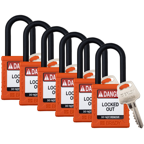 Cadenas de verrouillage Velocity, Orange, Cl&eacute;s identiques, Nylon, Largeur de 1-1/2" Cam Industrial