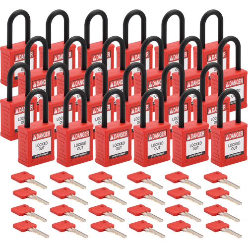 Cadenas de verrouillage Velocity, Rouge, Cl&eacute;s diff&eacute;rentes, Nylon, Largeur de 1-1/2" Cam Industrial