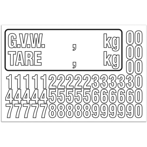 Trousse de num&eacute;rotation de la masse brute du v&eacute;hicule (MBV) pour camion, Num&eacute;ros/lettres/ponctuation assortis, Blanc Cam Industrial