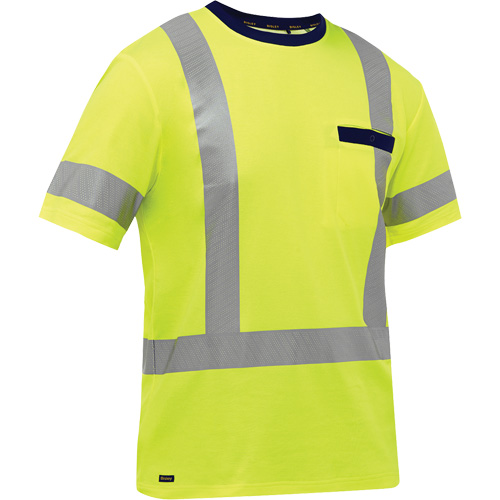 Bisley&reg; X-Back Short Sleeve Shirt, Poly-Cotton, Small, High Visibility Lime-Yellow Cam Industrial