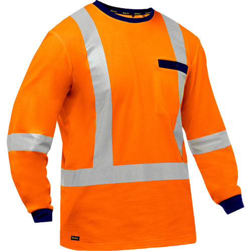 Bisley&reg; X-Back Long Sleeve Shirt, Poly-Cotton, Small, High Visibility Orange Cam Industrial