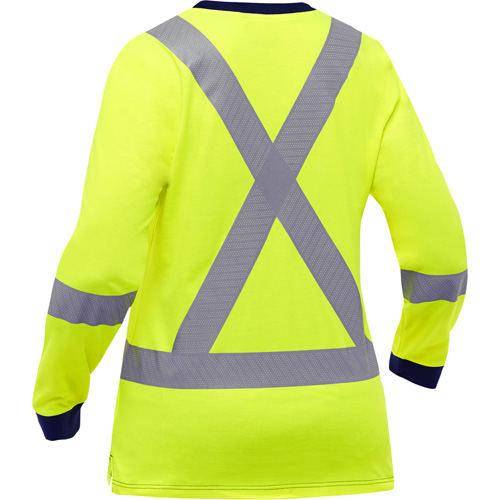 Bisley&reg; Women's X-Back Long Sleeve Shirt, Poly-Cotton, Small, High Visibility Lime-Yellow Cam Industrial