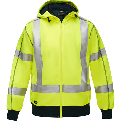 Bisley&reg; X-Back Full Zip Hooded Sweatshirt with Sherpa Lining, Small, High Visibility Lime-Yellow Cam Industrial