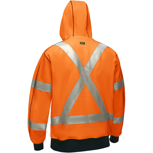 Bisley&reg; X-Back Full Zip Hooded Sweatshirt with Sherpa Lining, X-Large, High Visibility Orange Cam Industrial