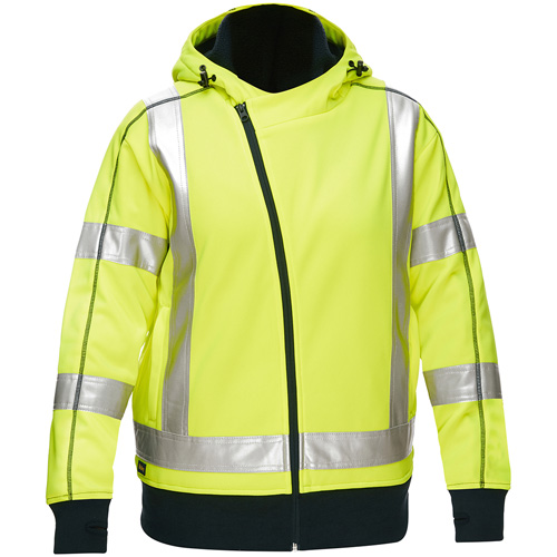 Bisley&reg; X-Back Women's Contoured Full Zip Hooded Sweatshirt with Sherpa Lining, Large, High Visibility Lime-Yellow Cam Industrial