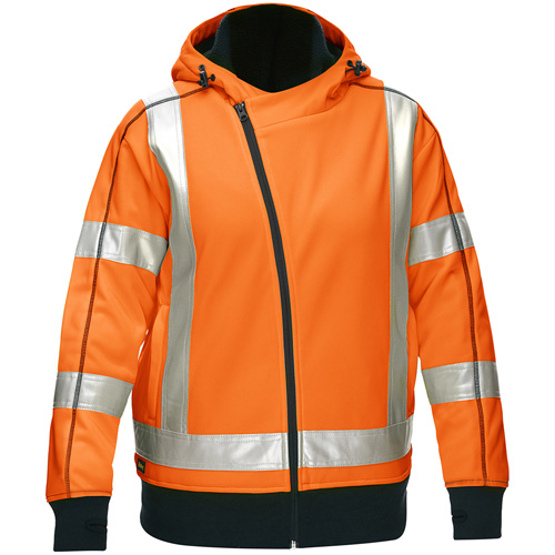 Bisley&reg; X-Back Women's Contoured Full Zip Hooded Sweatshirt with Sherpa Lining, X-Large, High Visibility Orange Cam Industrial