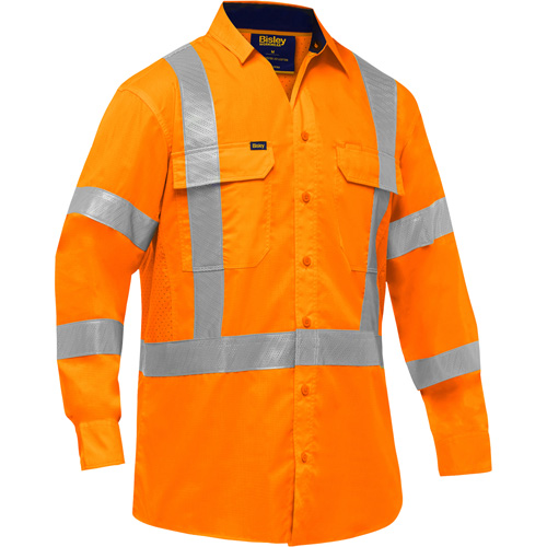 Bisley&reg; X-Back Long Sleeve Work Shirt with X-Airflow, Poly-Cotton, Small, High Visibility Orange Cam Industrial