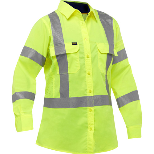 Chemise de travail &agrave; manches longues et X au dos Bisley avec X-Airflow pour femmes, Poly-coton, Petit, Jaune lime haute visibilit&eacute; Cam Industrial