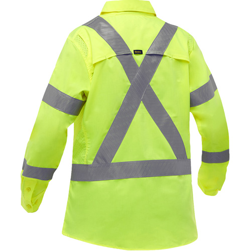 Chemise de travail &agrave; manches longues et X au dos Bisley avec X-Airflow pour femmes, Poly-coton, Petit, Jaune lime haute visibilit&eacute; Cam Industrial