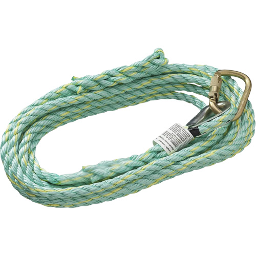 VL-1115-25 Cordage de s&eacute;curit&eacute; vertical avec mousqueton d'ancrage &agrave; une extr&eacute;mit&eacute; & &eacute;clisse dorsale d'extr&eacute;mit&eacute; &agrave; la traîne, Copolym&egrave;re Cam Industrial