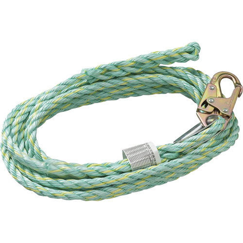 VL-1125-25 Cordage de s&eacute;curit&eacute; vertical avec mousqueton d'ancrage &agrave; une extr&eacute;mit&eacute; & &eacute;clisse dorsale d'extr&eacute;mit&eacute; &agrave; la traîne, Copolym&egrave;re Cam Industrial