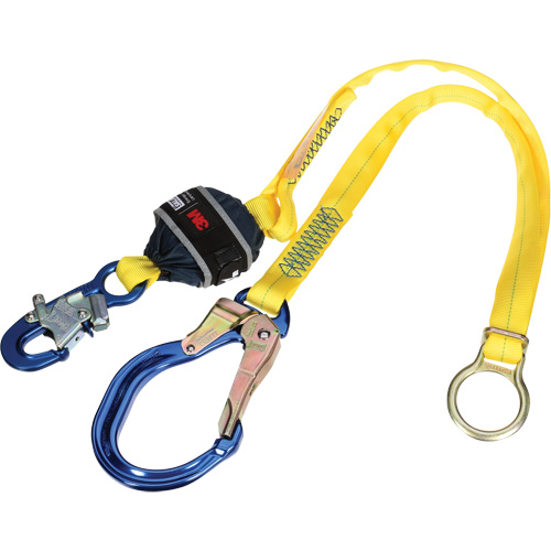 Tie-Back Web Shock-Absorbing Lanyard, 6', Rebar Hook Center, Snap Hook Leg Ends, Polyester Cam Industrial