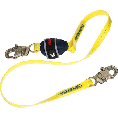 Coated Web Shock-Absorbing Lanyard, 6', Snap Hook Center, Snap Hook Leg Ends Cam Industrial