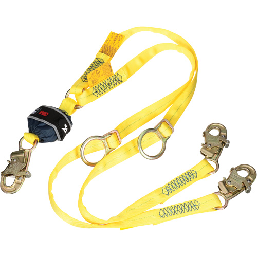 Twin-Leg Tie-Back Web Shock-Absorbing Lanyard, 6', Snap Hook Center, Snap Hook Leg Ends, Polyester Cam Industrial