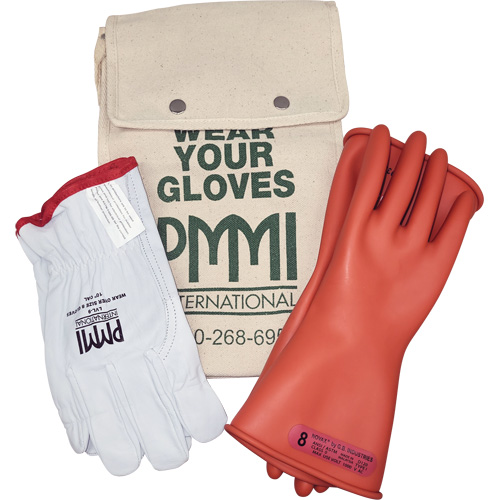 Rubber Electrical Insulating Glove Kit, ASTM Class 0, Size 8, 11" L Cam Industrial