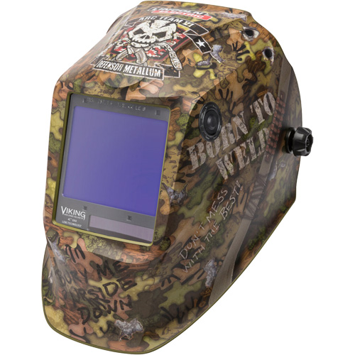 VIKING 3350 Born To Weld Welding Helmet, 3.74" L x 3.34" W View Area, 5 - 13 Shade Range Cam Industrial