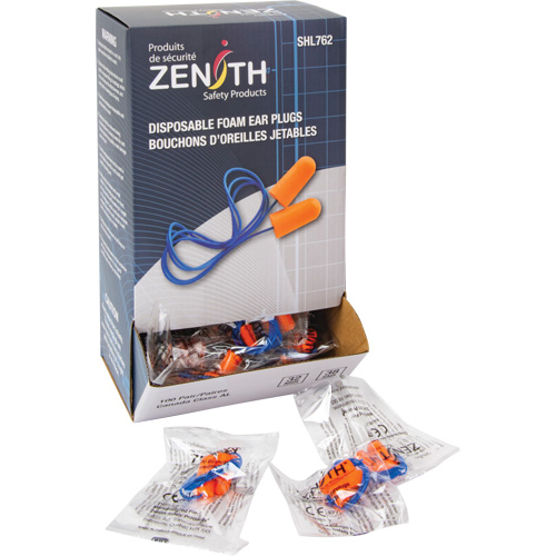 Foam Earplugs, Pair - Polybag, Corded Cam Industrial