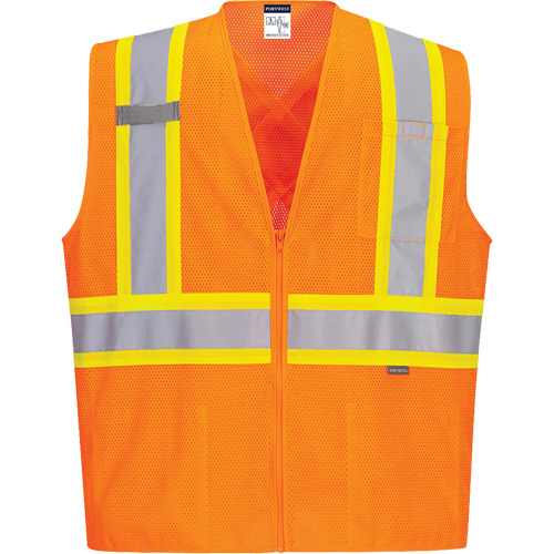 Veste de s&eacute;curit&eacute; &agrave; bandes contrastantes, Orange haute visibilit&eacute;, Petit, Polyester Cam Industrial