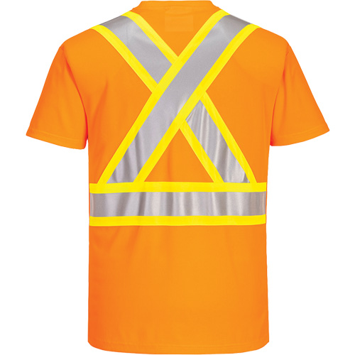 Contrast-Striped Safety T-Shirt, Polyester, Small, High Visibility Orange Cam Industrial
