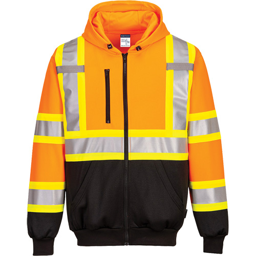Contrast-Striped Safety Hoodie, Small, Black/High Visibility Orange Cam Industrial