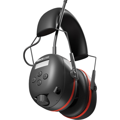 Black & Red Air Defender AM/FM Earmuffs, Headband Style, 24 dB Cam Industrial