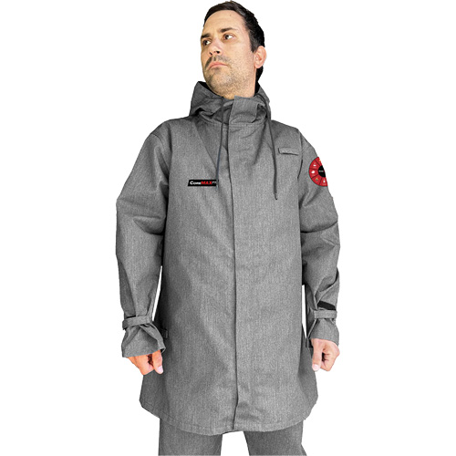 Manteau CoreMAX FR 35" avec capuchon attach&eacute;, 5T-Grand, Gris Cam Industrial
