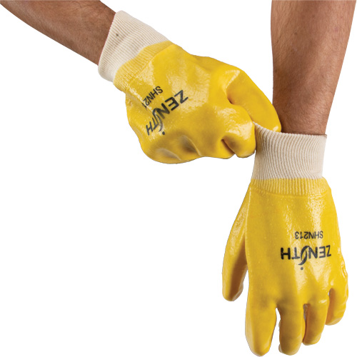 Rough-Finish Chemical-Resistant Gloves, Size 9, 10" L, PVC, Interlock Inner Lining, 47-mil Cam Industrial