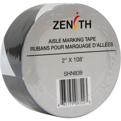 Aisle Marking Tape, 2" x 108', PVC, Black and White Cam Industrial