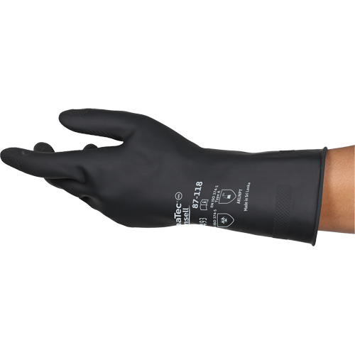 Gants r&eacute;sistants aux produits chimiques AlphaTec 87-118, Taille Petit/7, 12,6" lo, Latex de caoutchouc, Doublure en Coton, 31-mil Cam Industrial