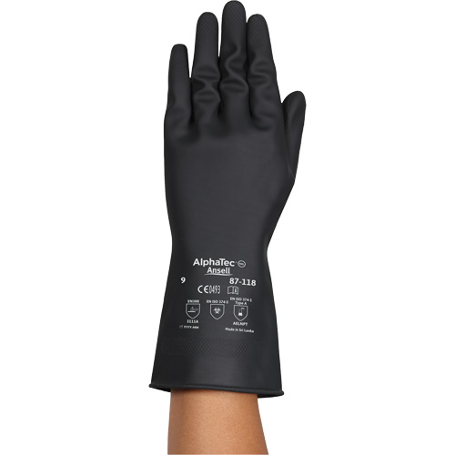 Gants r&eacute;sistants aux produits chimiques AlphaTec 87-118, Taille Petit/7, 12,6" lo, Latex de caoutchouc, Doublure en Coton, 31-mil Cam Industrial