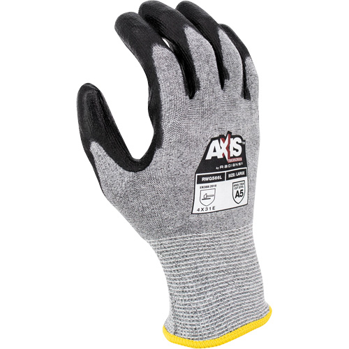RWG566 AXIS Cut Protection Touchscreen Work Glove, Size Large, 18 Gauge, Polyurethane Coated, Stainless Steel/HPPE Shell, ASTM ANSI Level A5/EN 388 Level E Cam Industrial