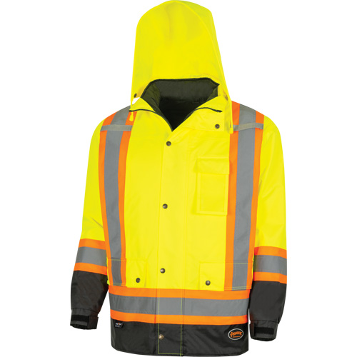 5057 Pioneer&reg; Yukon 7-in-1 Waterproof Winter Safety Parka, Polyester, Black/High Visibility Lime-Yellow, X-Small Cam Industrial