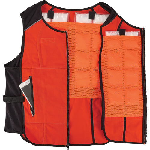 Veste de refroidissement &agrave; changement de phase l&eacute;g&egrave;re avec sachets de recharge Chill-Its 6260, 2T-grand/3T-grand, Orange Cam Industrial