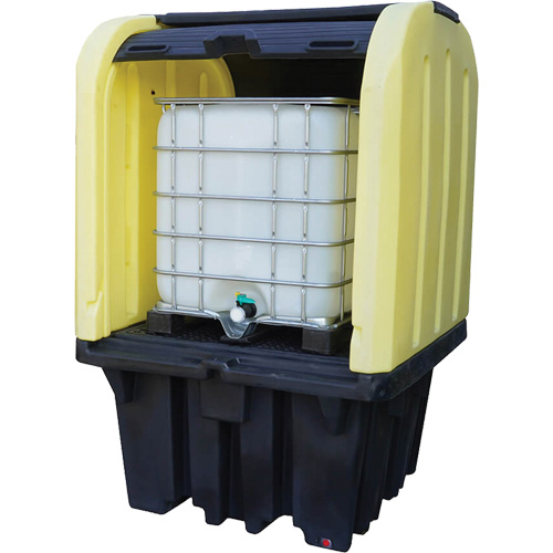 Yellow Roll Top Hardcover Spill Pallet with Drain, 65" L x 65" W x 101" H, 5000 lbs. Load Capacity Cam Industrial