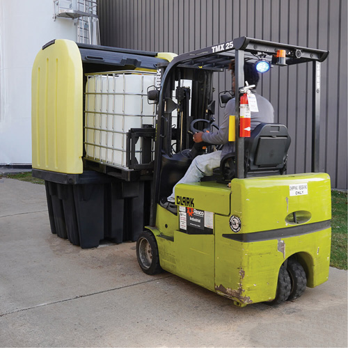 Yellow Roll Top Hardcover Spill Pallet with Drain, 65" L x 65" W x 101" H, 5000 lbs. Load Capacity Cam Industrial