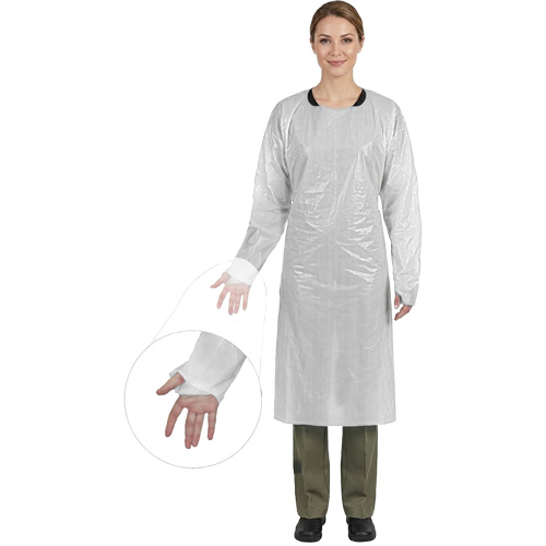 CoverMe Gown with Thumbholes, One Size, White, Polyethylene Cam Industrial