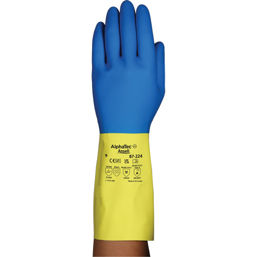 Gants r&eacute;sistants aux produits chimiques AlphaTec 87-224, Taille 7, 12,8" lo, N&eacute;opr&egrave;ne/Latex de caoutchouc, Doublure en Coton/Ouat&eacute;e, 26,8 mils Cam Industrial