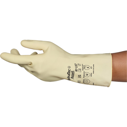 AlphaTec&reg; 87-137 Lightweight Natural Gloves, Size 7, 11.8" L, Rubber Latex, 16-mil Cam Industrial