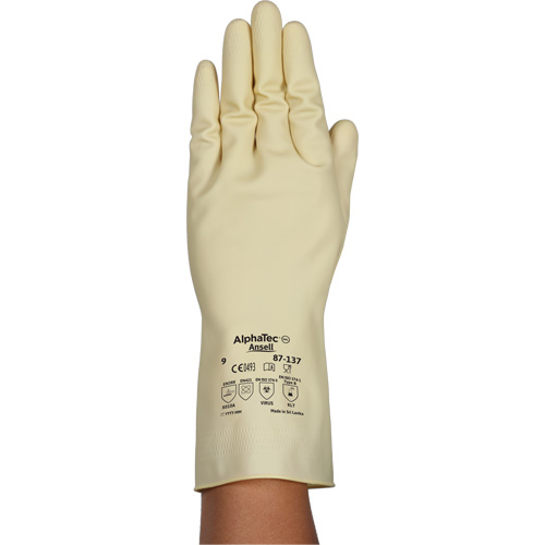 AlphaTec&reg; 87-137 Lightweight Natural Gloves, Size 7, 11.8" L, Rubber Latex, 16-mil Cam Industrial