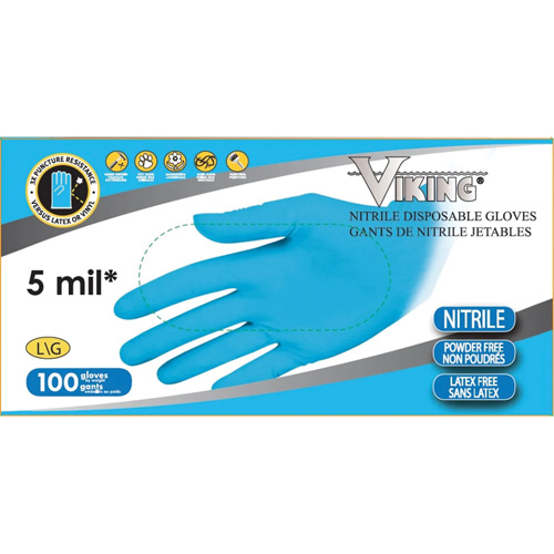 34600 Disposable Gloves, Large, Nitrile, 5-mil, Powder-Free, Blue Cam Industrial